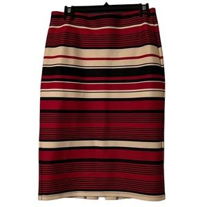 Red black and cream striped scuba pencil skirt size small